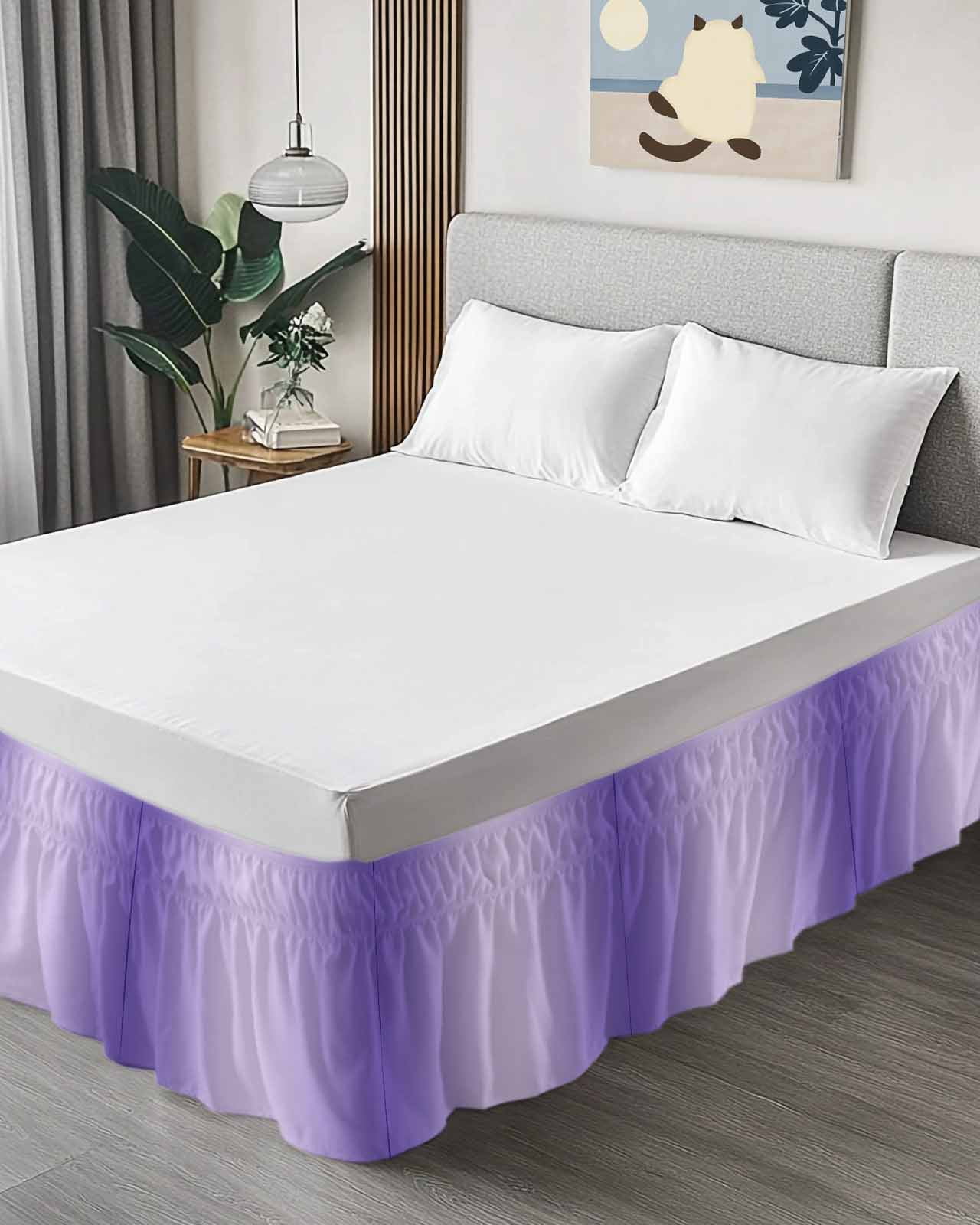 Ombre Bed Skirt Queen Size 16" Drop Violet Purple Gradient Ruffled Wrap Around Bed Skirts Adjustable Elastic Bedskirt Dust Ruffle for Queen Size Bed