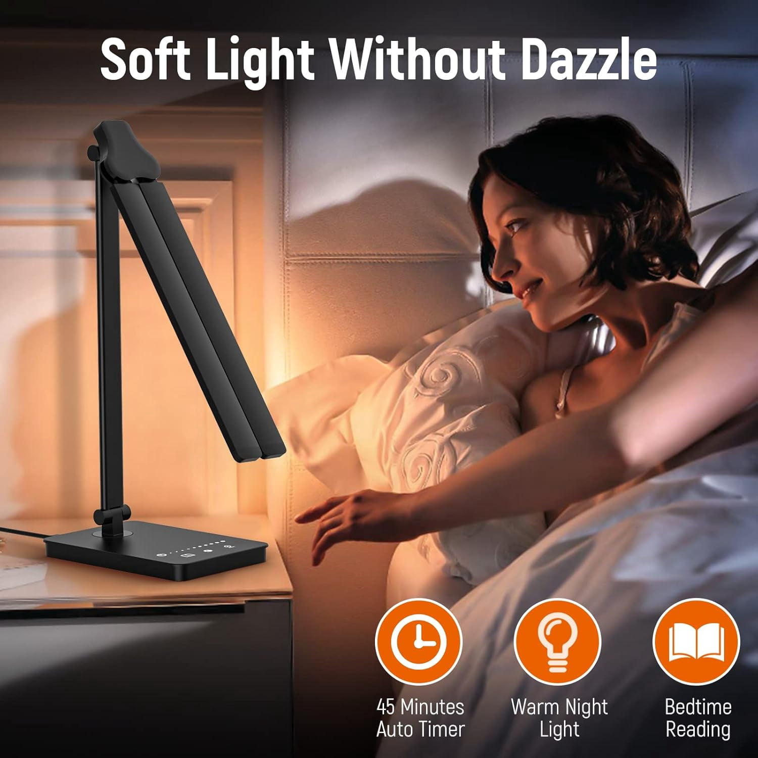 LED Desk Lamp with USB Charging Port, Dimmable 50 Lighting Modes Adjustable Foldable Dual Swing Arm Architect Energy-Efficient Task Lamp For Home Office-Black