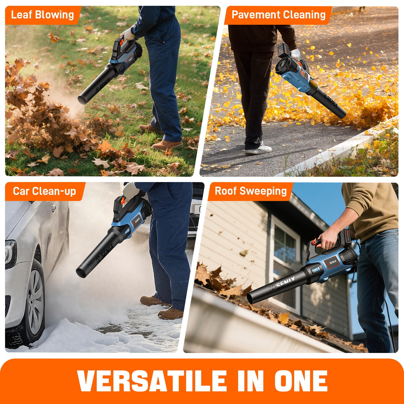SENIX 20 Volt Max* Cordless Brushless Leaf Blower with 2 X 5.0Ah Battery & 6A Charger Included, Variable Air Speeds Up To 450 CFM 100 MPH, X2BLM3-BDL