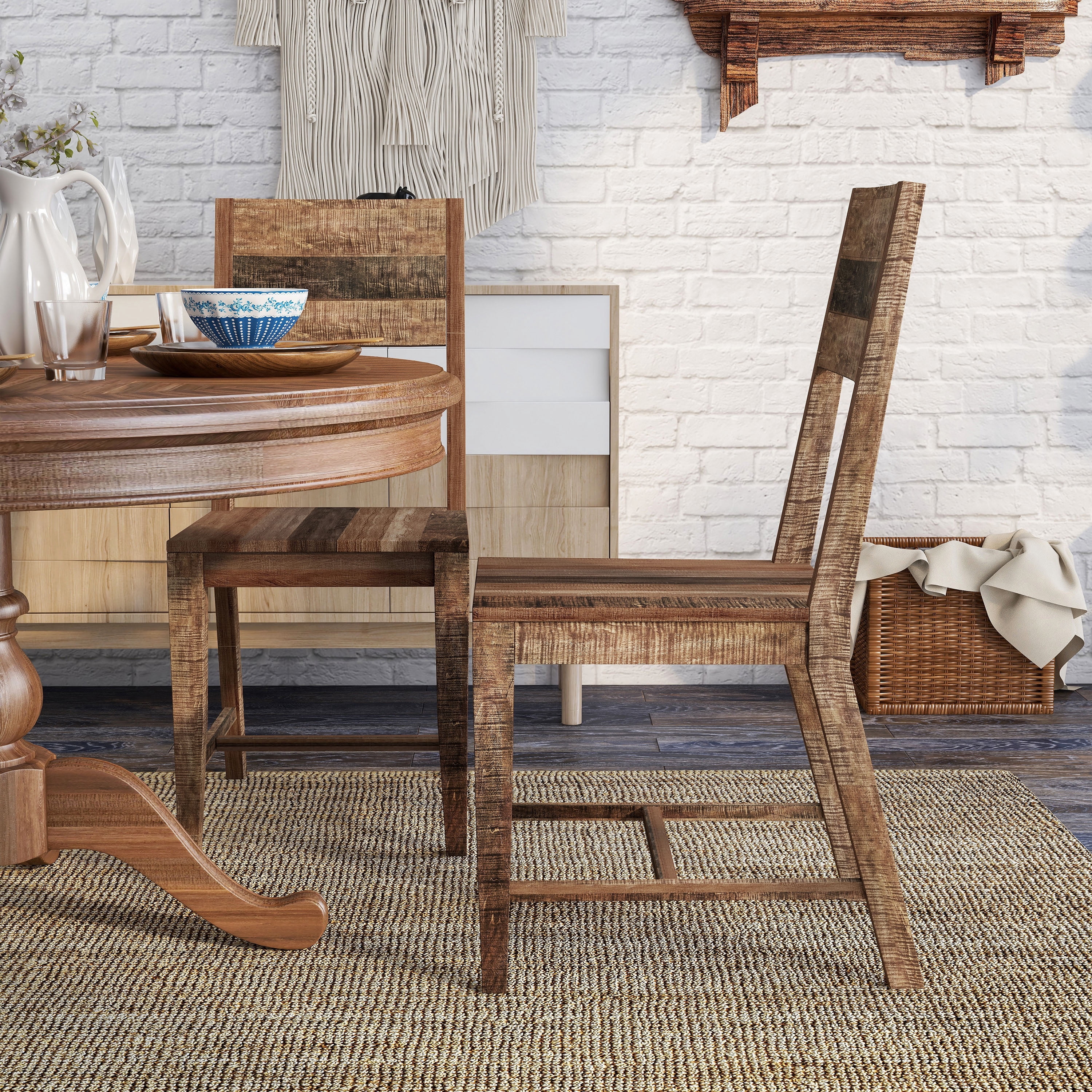 Furniture of America Acres Farmhouse Wood Dining Chairs-Set of 2, Natural Tone