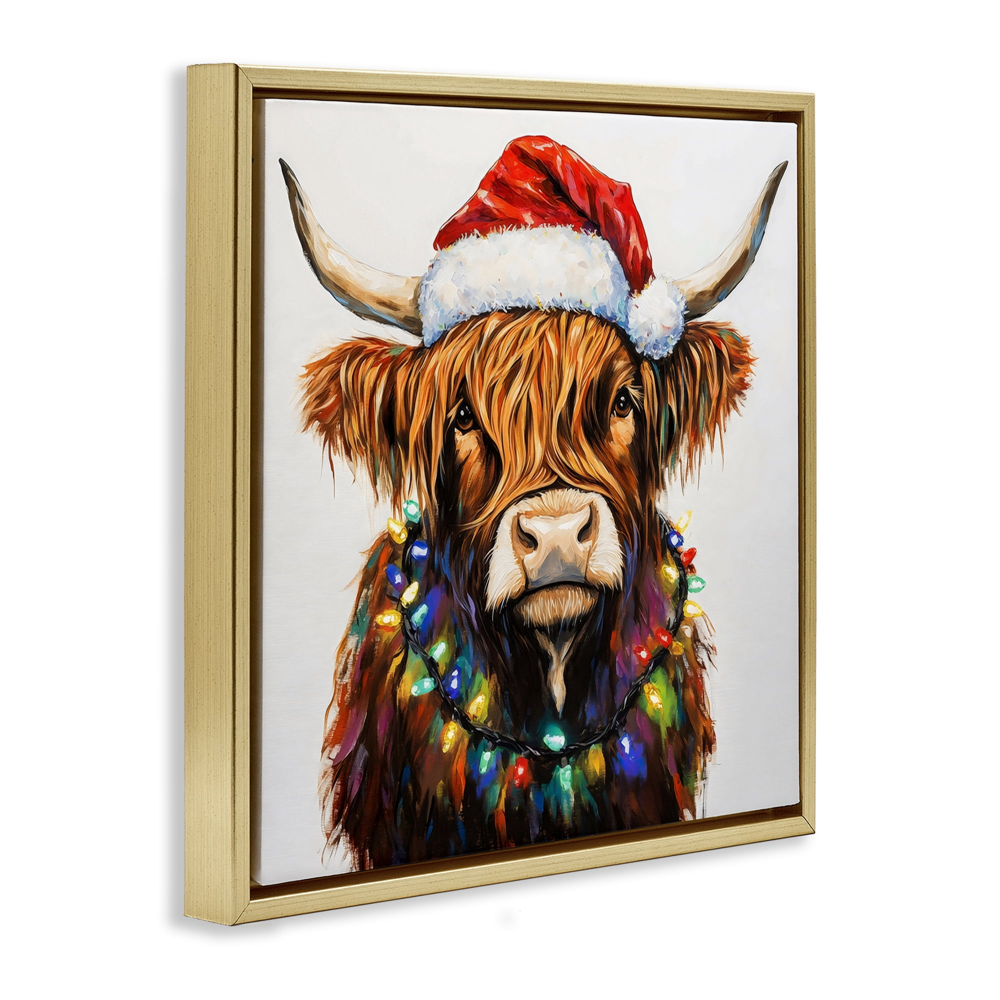 Holiday Lights Bedecked Highland Gold Framed Floater Canvas Wall Art, design by Petal Prints Design