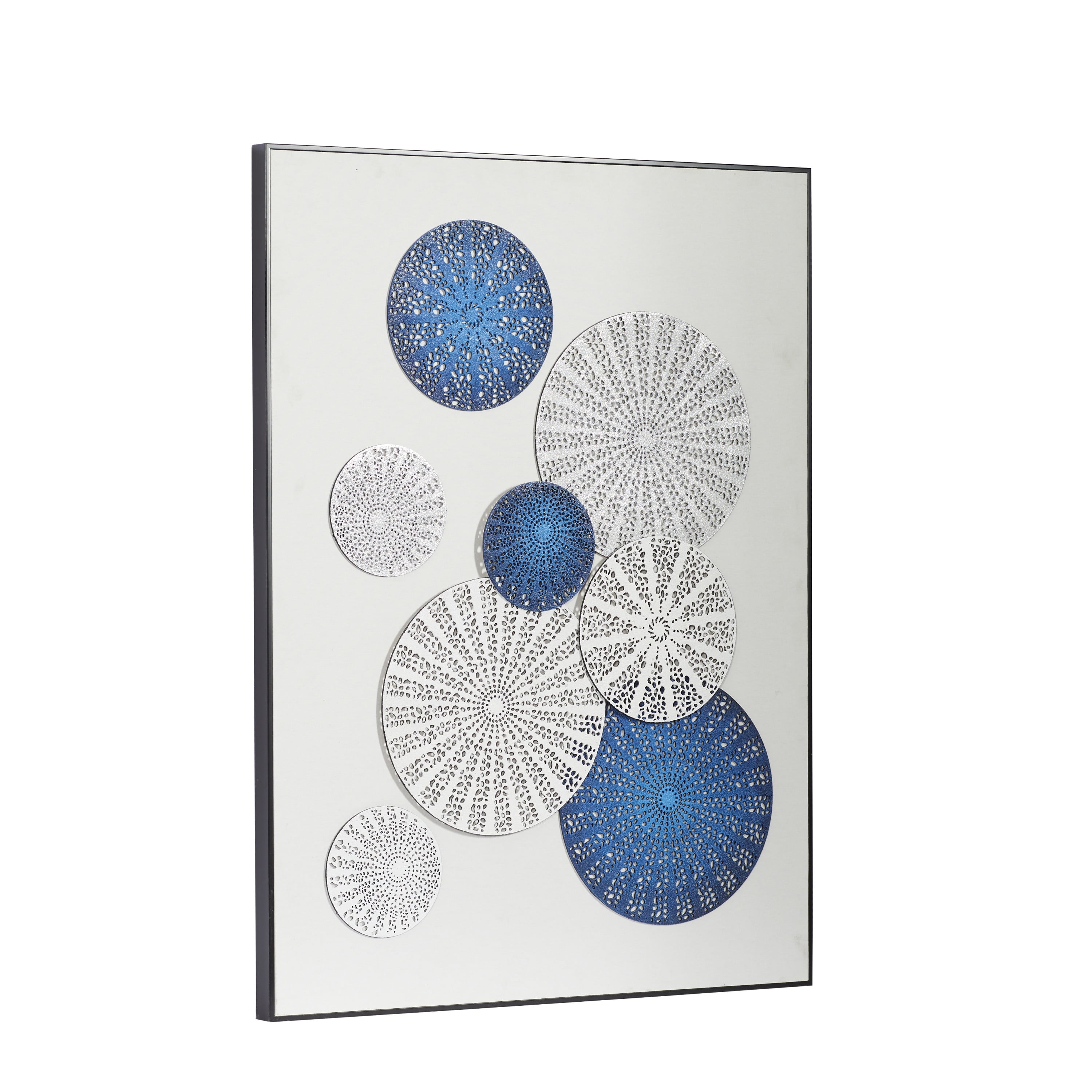 DecMode Blue Canvas Contemporary Radial Circles Framed Wall Art