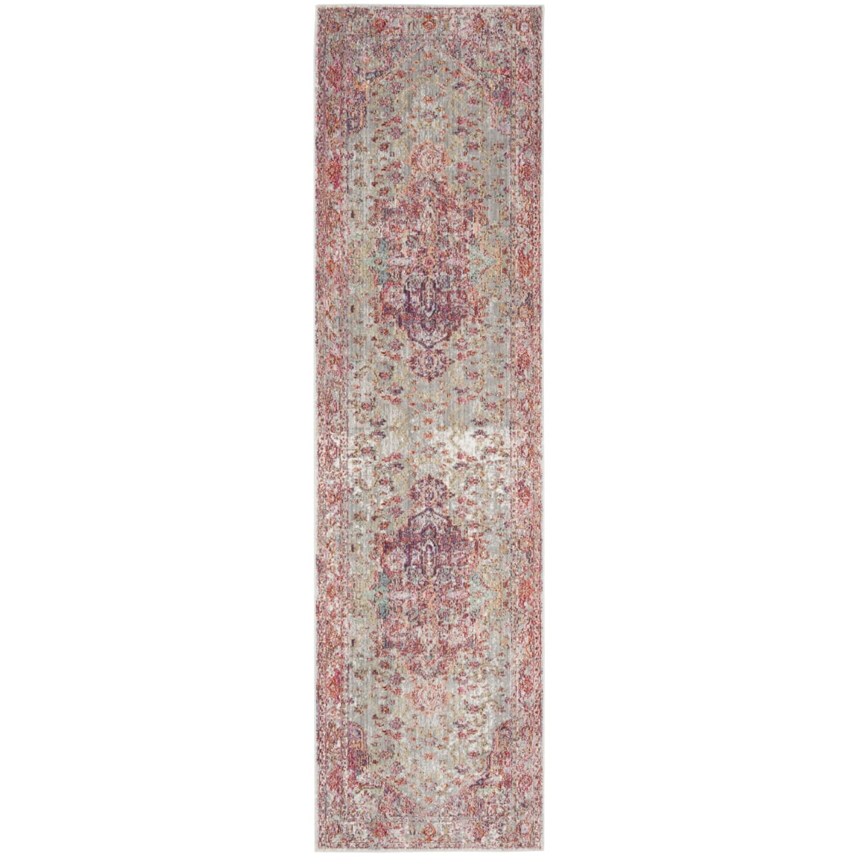 SAFAVIEH Valencia Autumn Distressed Oriental Polyester Area Rug, Grey/Red, 8' x 10'