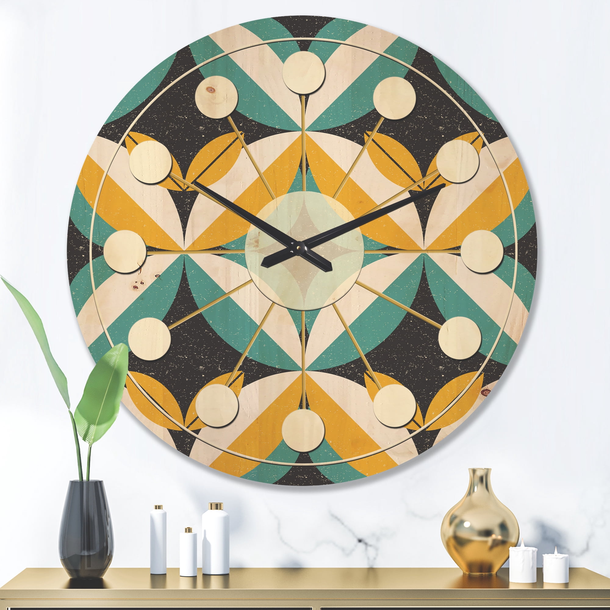 Designart 'Abstract Retro Design VII' Mid-Century Modern Wood Wall Clock
