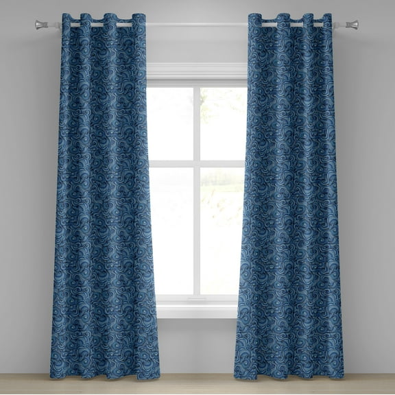 Ambesonne East Grommet Curtain, Zentangle Exotic, 50" x 84", Pale Blue Navy Blue