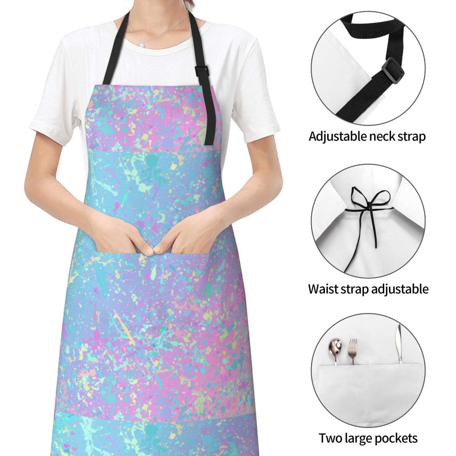 Kdxio Fantasy Gradient Apron with Pockets Adjustable Kitchen Aprons for Men Women Waterproof Aprons for Cooking,Drawing,Crafting, Baking Household Cleaning