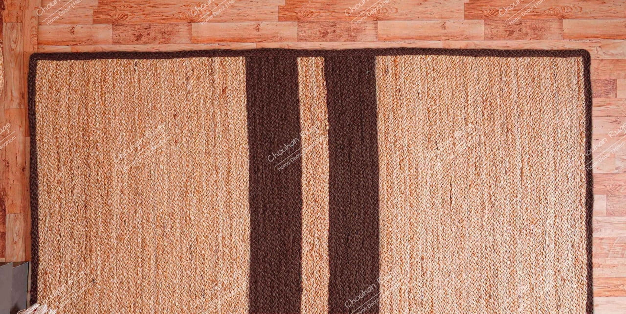 Chouhan Rugs Natural Jute Brown Lined Rug Bohemian Rug Decor Rug Handwoven Rug Custom Rug Decorative Rug