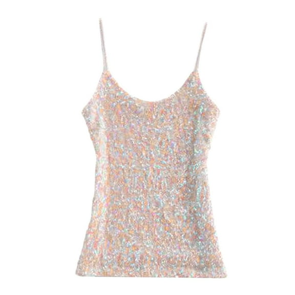 Plus Size Women's Fashion Slim Sequined Vest Camisole Versatile Layering Shirt for Casual and Evening Wear