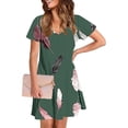 thumbnail image 4 of GaThRRgYP Womens Dresses for Wedding Guest,Women's Fashion Summer Print Short-sleeved V-neck Casual Dress Green M, 4 of 8