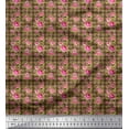 thumbnail image 1 of Soimoi Viscose Chiffon Fabric Check,Leaves & Peony Floral Print Sewing Fabric Yard 42 Inch Wide, 1 of 1