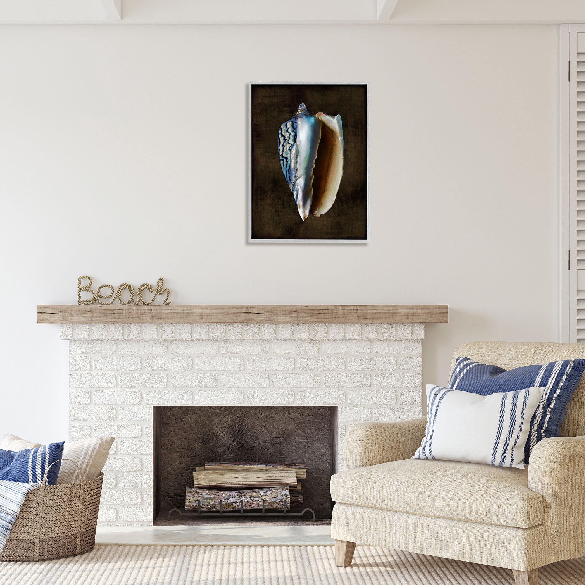 Stupell Industries Conch Shell on Black Nature Painting Gray Framed Art Print Wall Art, 24 x 30