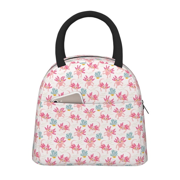 Balery Cute Axolotl Bolsa de Almuerzo para Mujeres, Caja de Almuerzo, Bolsa de Almuerzo Pequeña Impermeable, Tote de Almuerzo Reutilizable con Gran Capacidad