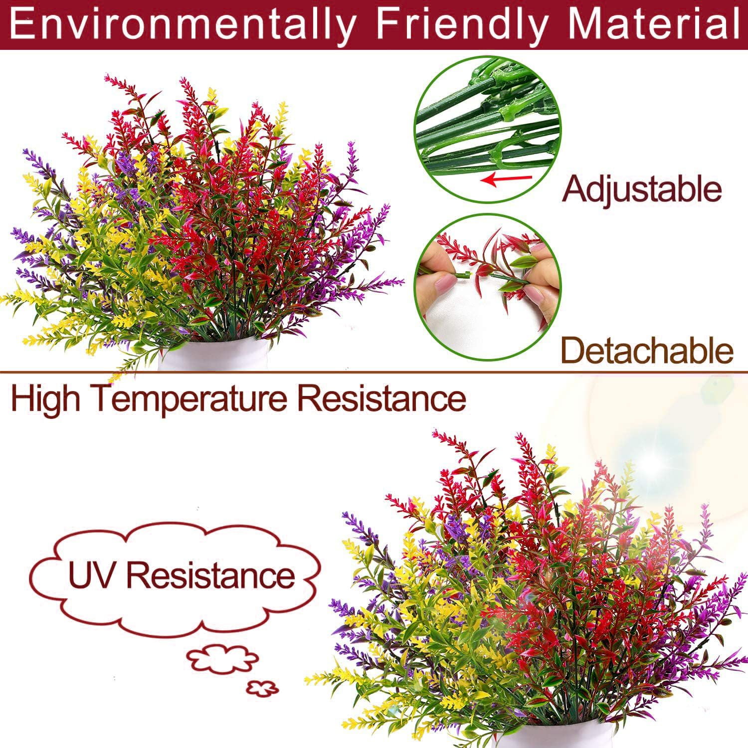 Gustave 16 Bundles Artificial Flowers Outdoor UV Resistant Fake Plants Faux Lavender Flower for Outside Porch Indoor Home Window Vase Decoration
