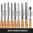 thumbnail image 4 of Juego de cinceles para madera Vevor de 8 piezas con caja de madera HSS Steel, 4 of 9
