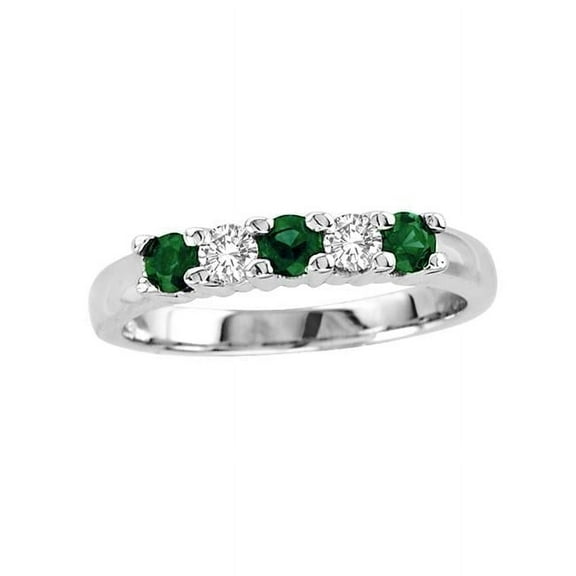 Louis Creations RL1544K-ED-8.5 0.20 CTW Five Stone Diamond & Emerald Band, 14K Gold - Size 8.5