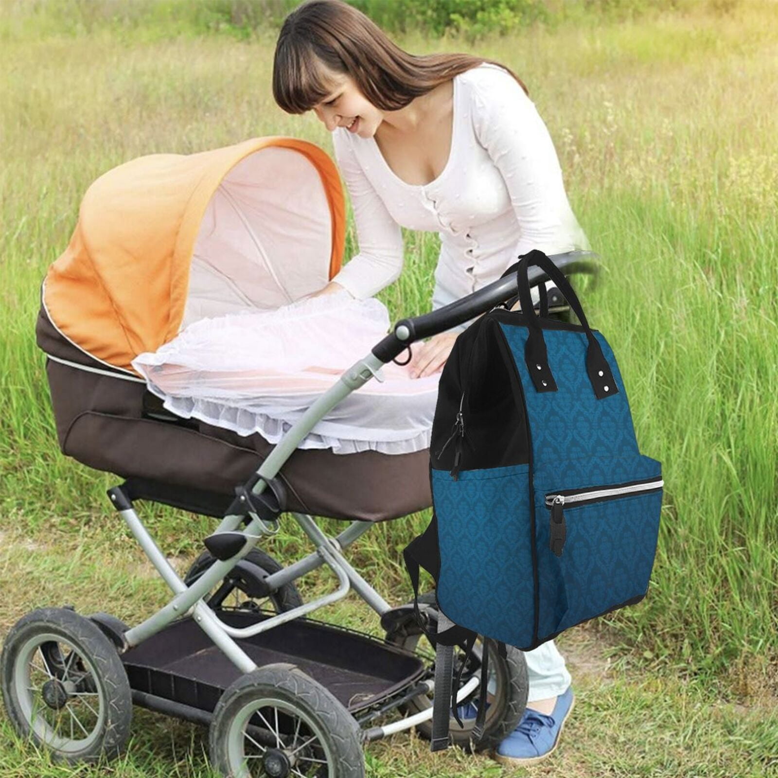Ratiio Dark Blue Mummy Backpack - Waterproof Twill Canvas, Large Capacity Diaper Bag with Multiple Pockets and Adjustable Straps