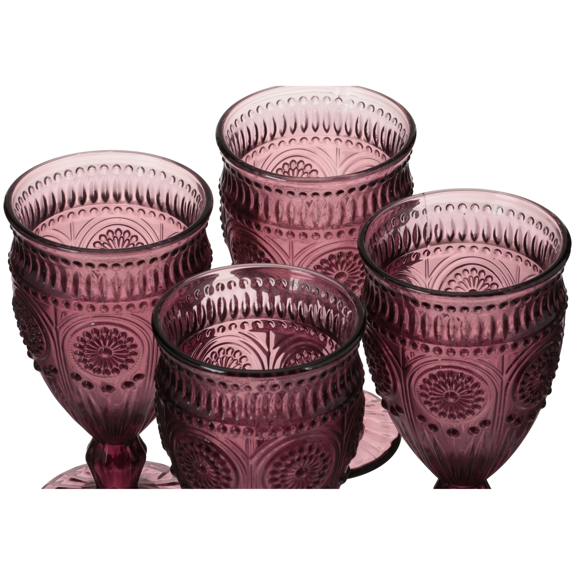 The Pioneer Woman Adeline 12-Ounce Footed Glass Goblets, Set of 4, Plum