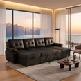 thumbnail image 2 of Muumblus 112" U-Shaped Sectional Sofa Bed with Dual Storage Chaises, Convertible Sleeper Sofa for Living Room, Black Faux Leather, 2 of 5