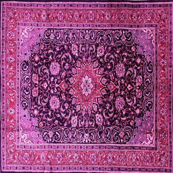 Ahgly Company Indoor Square Medallion Pink Traditional Area Rugs, 7' Square