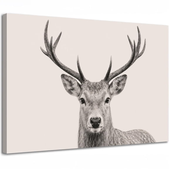 Stag Canvas Wall Art, Black And White Deer Portrait Print, Rustic Farmhouse Animal Decor For Living Room Bedroom