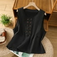 thumbnail image 2 of CheerKidz Women's Button-Down Camisole Tank Top Cotton and Linen Sleeveless Round Neck Blouse,Casual Summer Clothes 2025,Breathable Fashion Basic Soft(Black,M), 2 of 5