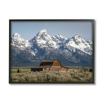 Stupell Industries Cabin & Snowy Peaks Landscape Photography Black Framed Art Print Wall Art, 14 x 11