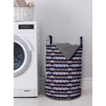 thumbnail image 3 of Ethnic Laundry Bag, Abstract Motif with Horizontal Folk Bands Vintage Culture Design, Hamper Basket with Handles Drawstring Closure for Laundromats, 13" x 19", Indigo Ginger White, by Ambesonne, 3 of 4