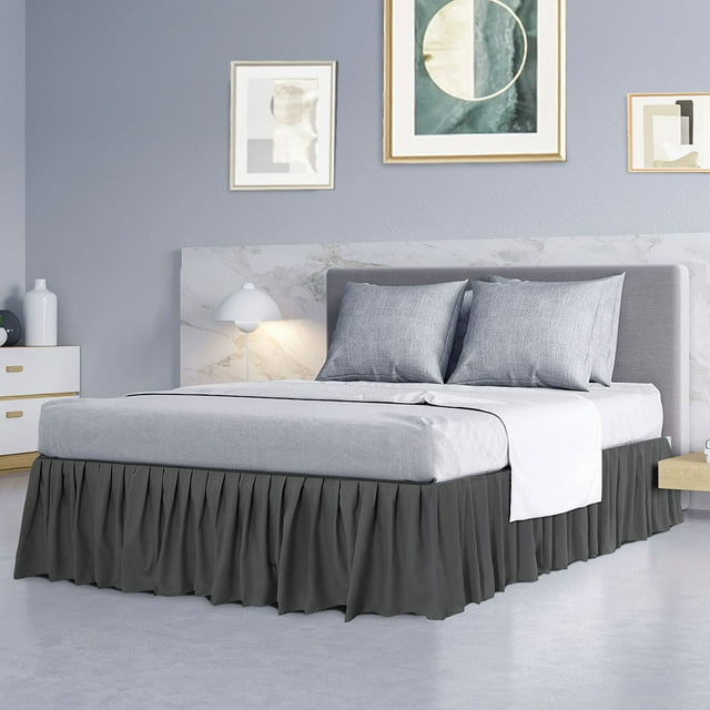 PiccoCasa Brushed Microfiber Bed Skirt, Elastic Dust Ruffle, Queen Dark Gray