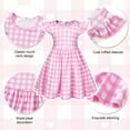 thumbnail image 6 of Benylion Girls Pink Plaid Party Dress 5-6T - Fashion Doll Style Gown for Role Play & Birthday Parties, 6 of 7