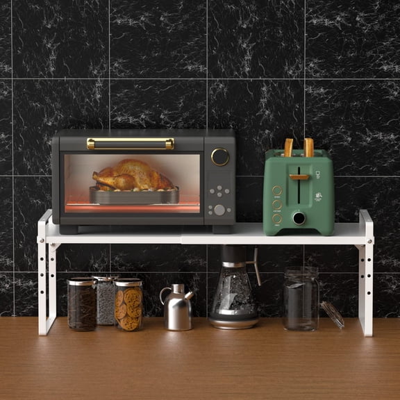 SANNO Expandable Cupboard Organizer, Large Stackable Counter Shelf, Cabinet Shelf Holder Spice Shelf Rack , White, 1 Shelf 27.5*8 Inches, 1 Pack