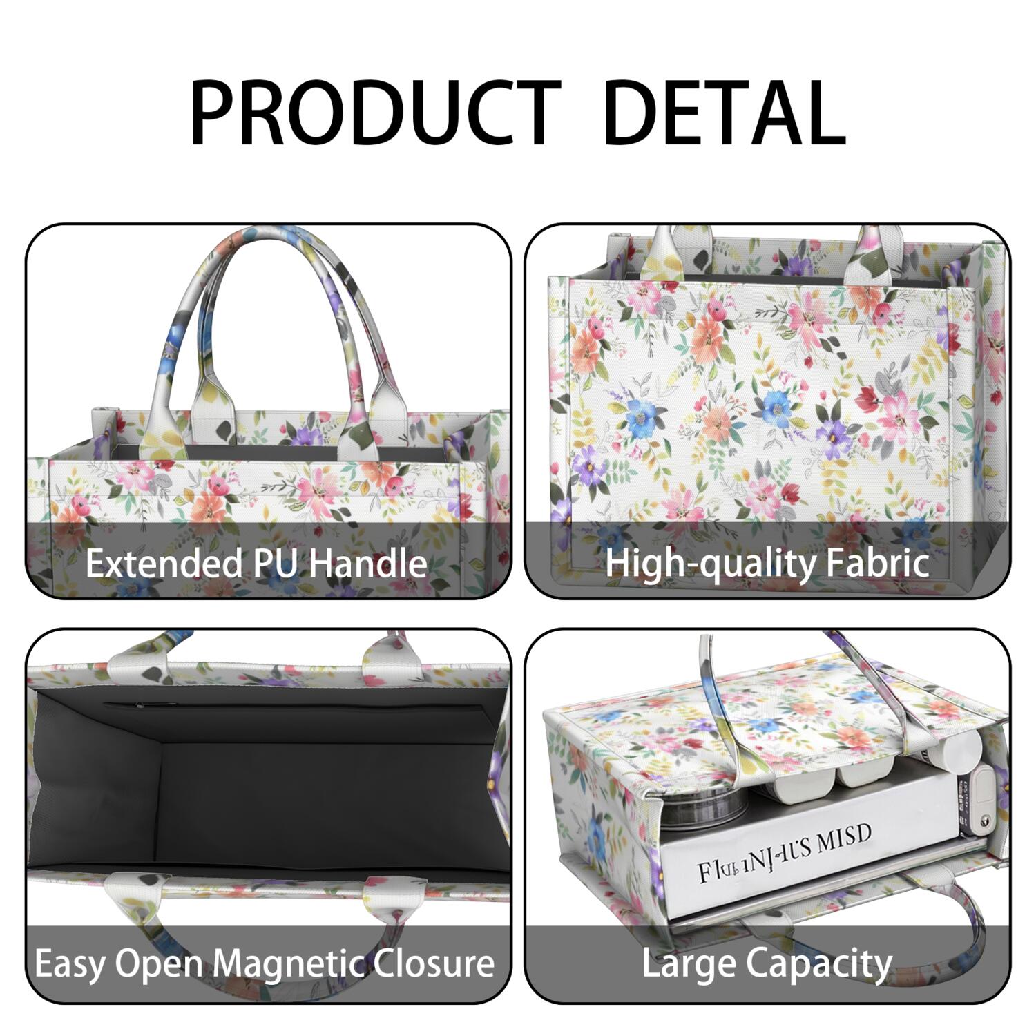 Large Capacity Tote Bag,Pioneer Flower Floral Print Pattern Handbag Fashion Luxury Tote Bag,15.7"x13"x 5.1" Inches,Laptop Compatible