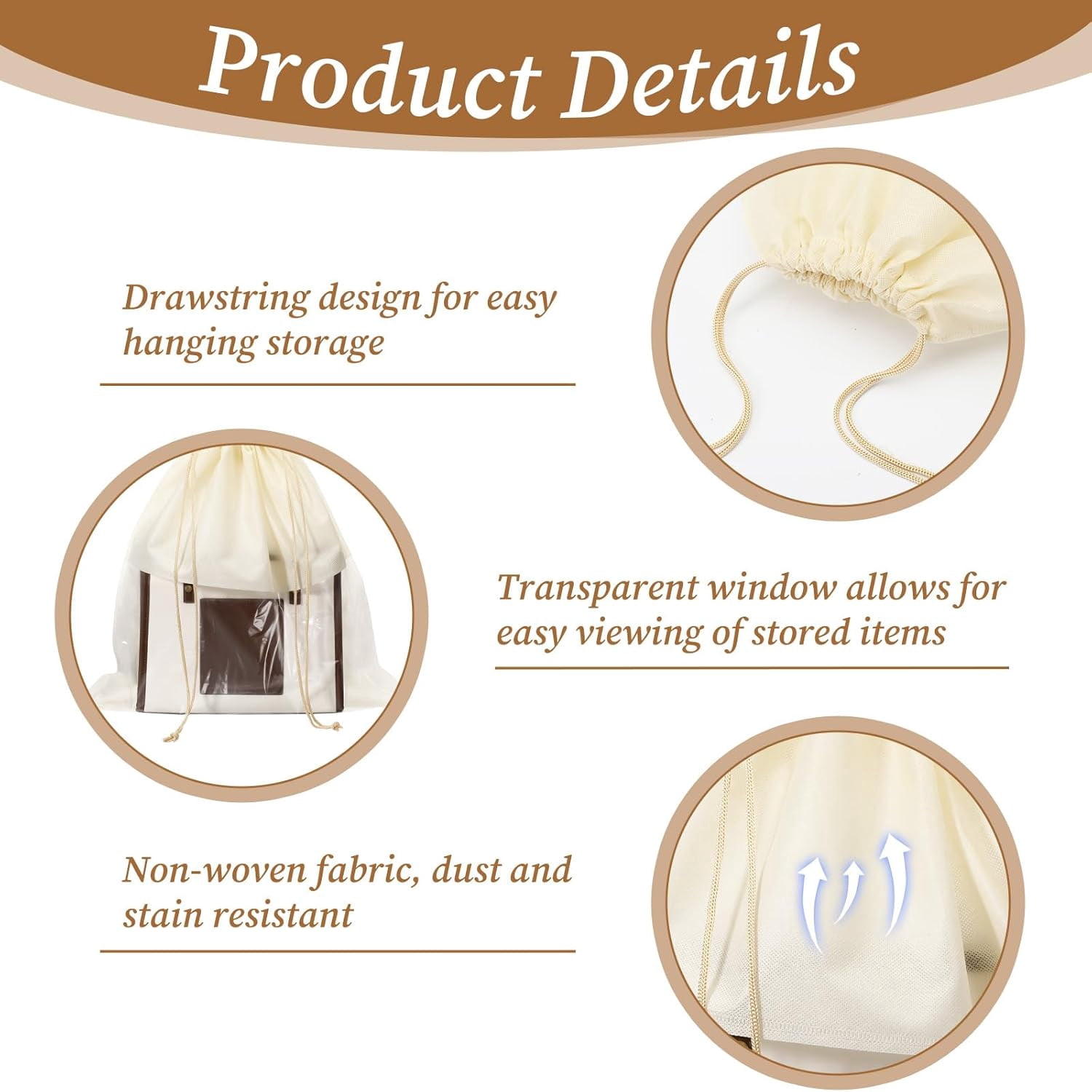 12 Pcs Handbag Organizer Bags with See-Through Window, Large Drawstring Dustproof Shoe Storage Bags Non-Woven Fabric Cloth Organizer Pouch for Handbags, Purses, Clothes, Blankets