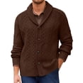 thumbnail image 2 of dGslk Men’s Shawl Collar Cable Knit Cardigan Sweater Button Down Chunky Knitwear Classic Fit Warm Long Sleeve Outerwear for Fall Winter Spring Coffee M, 2 of 2