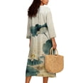 thumbnail image 2 of DISNIMO Flower Print Maxi Dresses for Women Imitation Linen Loose 3/4 Sleeve Midi Dress Casual V Neck Dress Fashion Long Dresses, L, 2 of 6