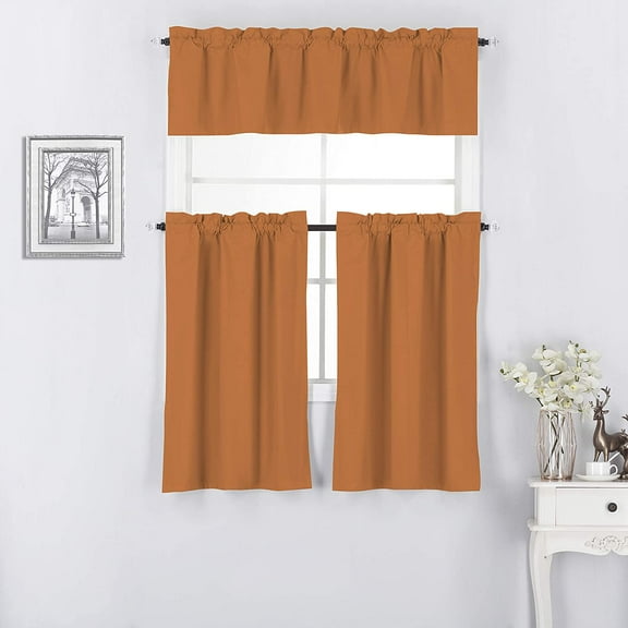 Rooney Luxury Orange Blackout Insulated Kitchen Curtains, 60” x 36” (3 Panels)