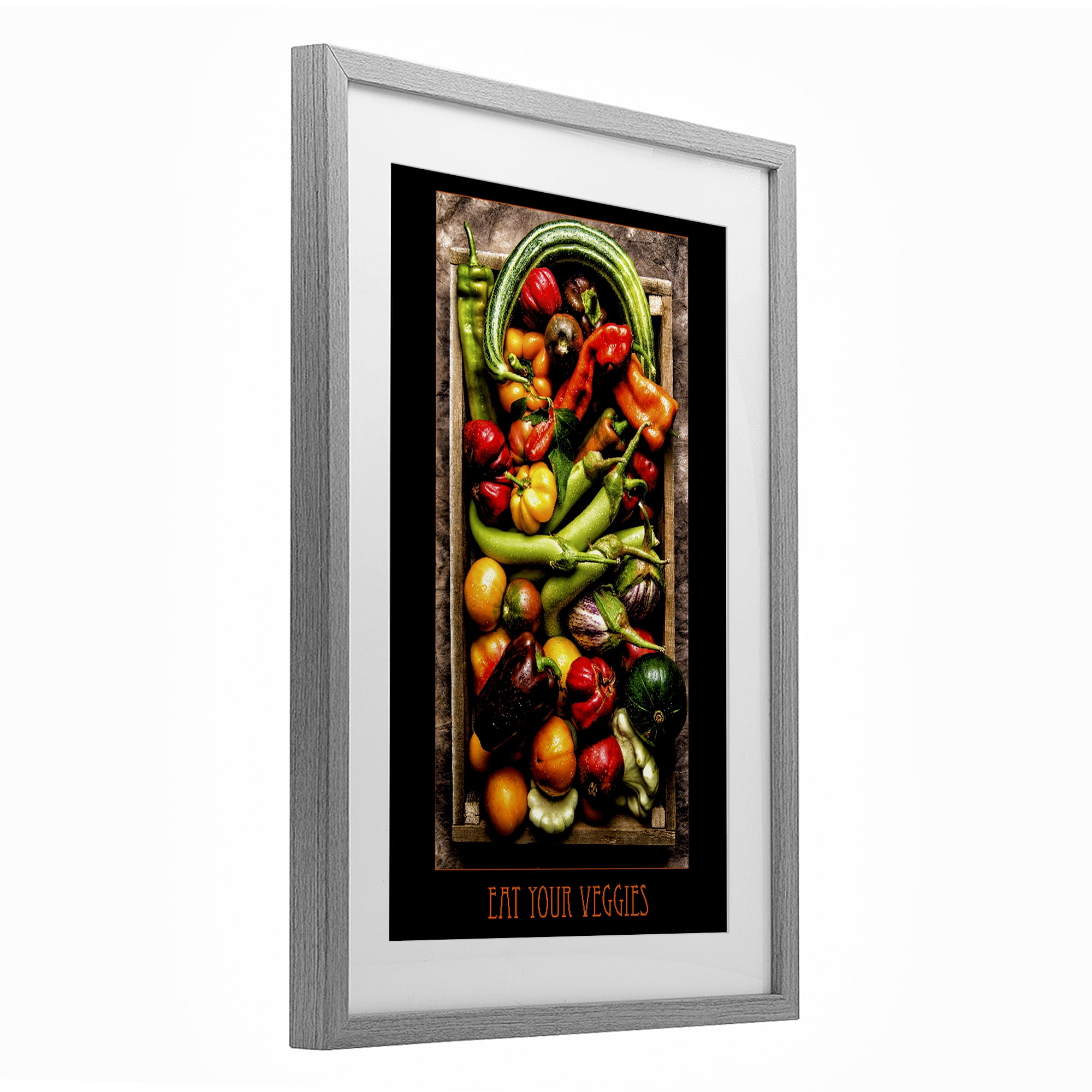 Stupell Industries Eat Your Veggies Vibrant Harvest Gray Framed Print Under Glass, design by Carl Kravats