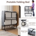 thumbnail image 3 of Portable Folding Bed with Mattress for Kids Adults Guest, 75x38 Inches Metal Folding Cot Bed Frame with Wheels, Side Pocket and Cover, Saving Space Rollaway Bed, 350 lbs Weight Capacity, 3 of 8