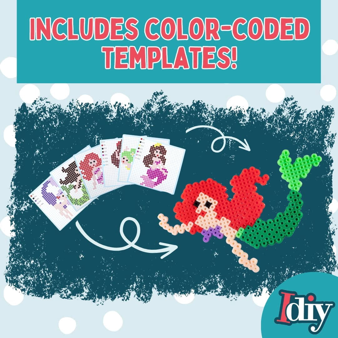 4,000pc Fuse Beads Mermaid w Carrier CASE - 21 Colors, 12 Unique Templates, 2 Peg Boards, Tweezers, Ironing Paper, Case, Works w Perler, Bulk Art Craft Project, Kids Birthday Party Gift