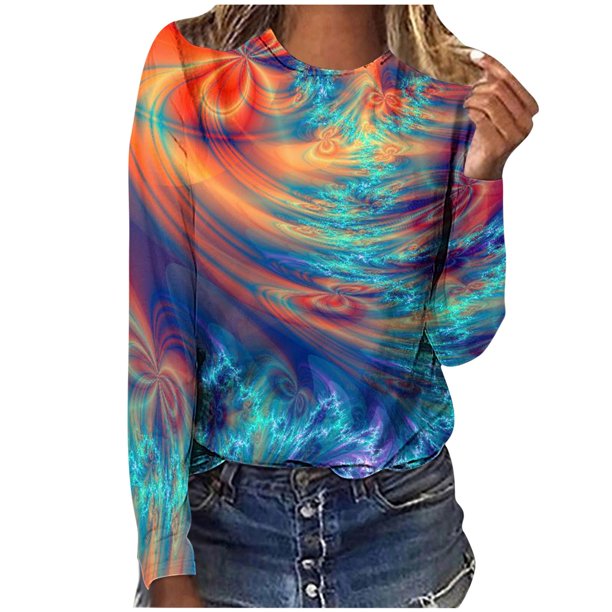 ICHUANYI Liquidación Blusa informal de manga larga con cuello redondo y estampado para mujer ICHUANYI WER202308251988