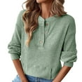 thumbnail image 2 of Womens Long Sleeve Henley Shirt 3 Button V Neck Ribbed Spring Blouses Business Casual Tops with Kangaroo Pocket, 2 of 8