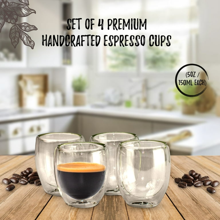 Bacimi Double Wall Insulated Coffee Mugs Set of 4 / 5oz - Clear  Borosilicate Cups - Thermal Drinking Cups for Espresso, Cappuccino, Latte,  Tea, Hot ...