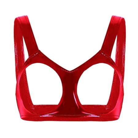 Yuhangmm Ladies Sexy Lingerie Leather Sexy Bra Open Chest Sexy Bra Thigh High Stockings for Women Lingerie
