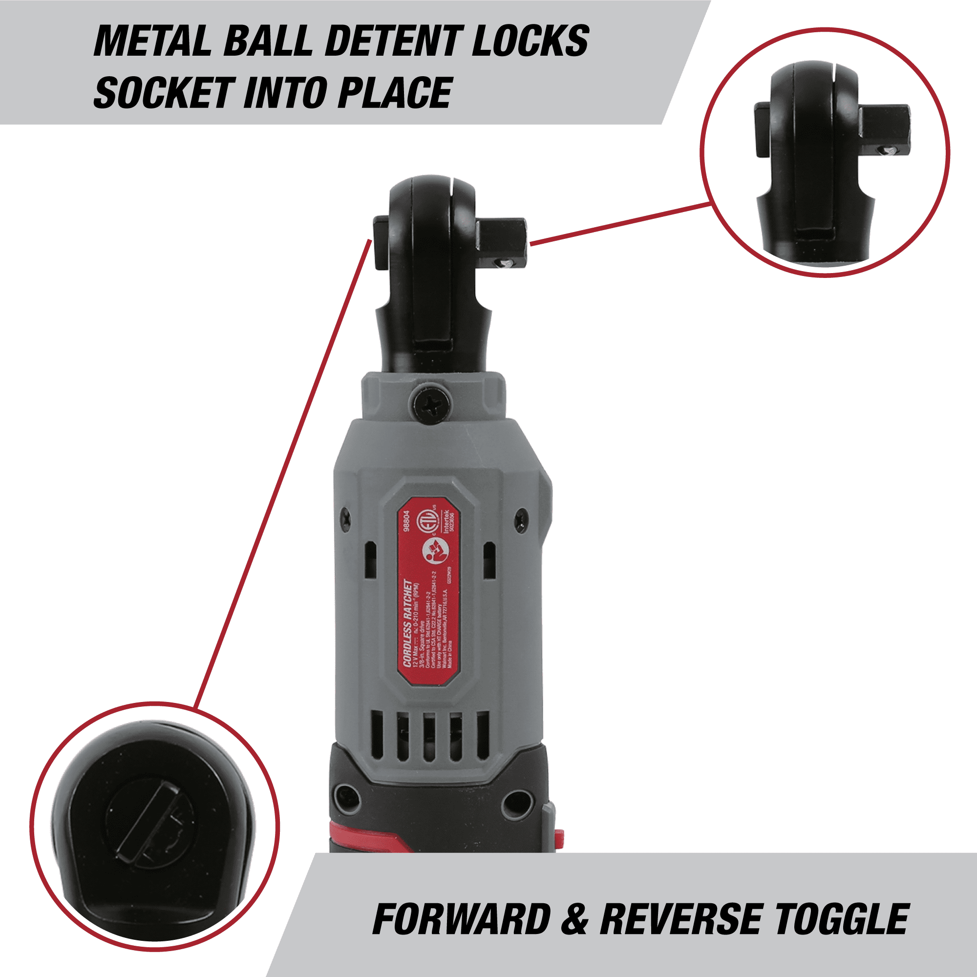 Hyper Tough 12V Max* Lithium-Ion Cordless 3/8-inch Ratchet with 1.5Ah Battery and Charger, 98804, New