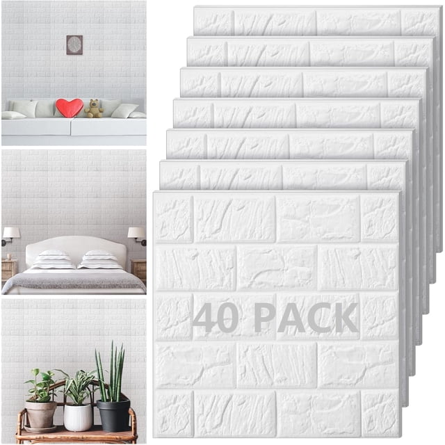 VASA NAMA 40 PCS Ladrillo Pantalla, Ladrillo 3D Pared Blanco, 3D Paneles Pared, DIY Panel Pared Impermeable, Paneles Decorativos 3d, Papel Pintado Pared (35x38cm)