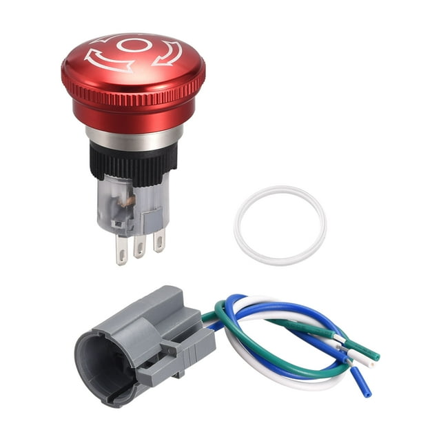 Unique Bargains 16mm Mounting Latching Emergency Stop Push Button Switch AC250V 5A 1NO 1NC with Plug Wire 1pcs