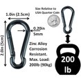 thumbnail image 3 of | 50 Pack and 100 Pack | Bulk Heavy Duty Carabiner Snap Clip Hooks |Black, Zinc and Stainless | Contractors, Gyms, Fitness Centers, Business,, 3 of 13