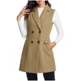thumbnail image 6 of LEBONYARD Woman's Trendy Lapel Collar Solid Colored Sleeveless Button Coat Casual Long Length Loose Warm Fitting Pocket Outerwear Jacket Coat, 6 of 9