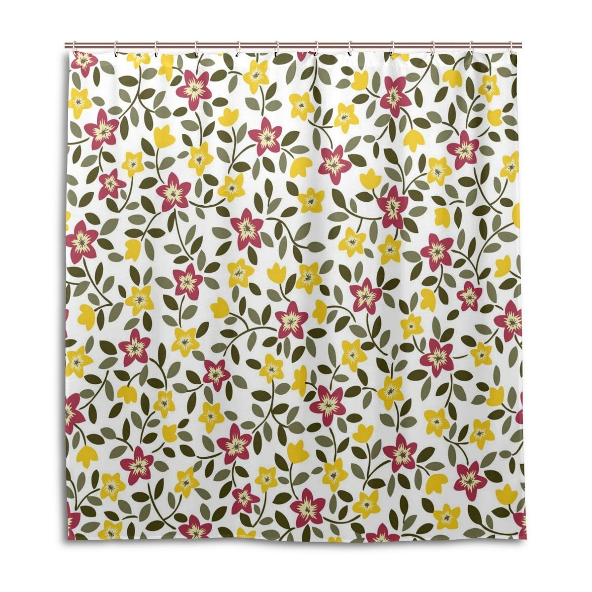POPCreation Yellow And Red Floral Shower Curtain Waterproof Bathroom