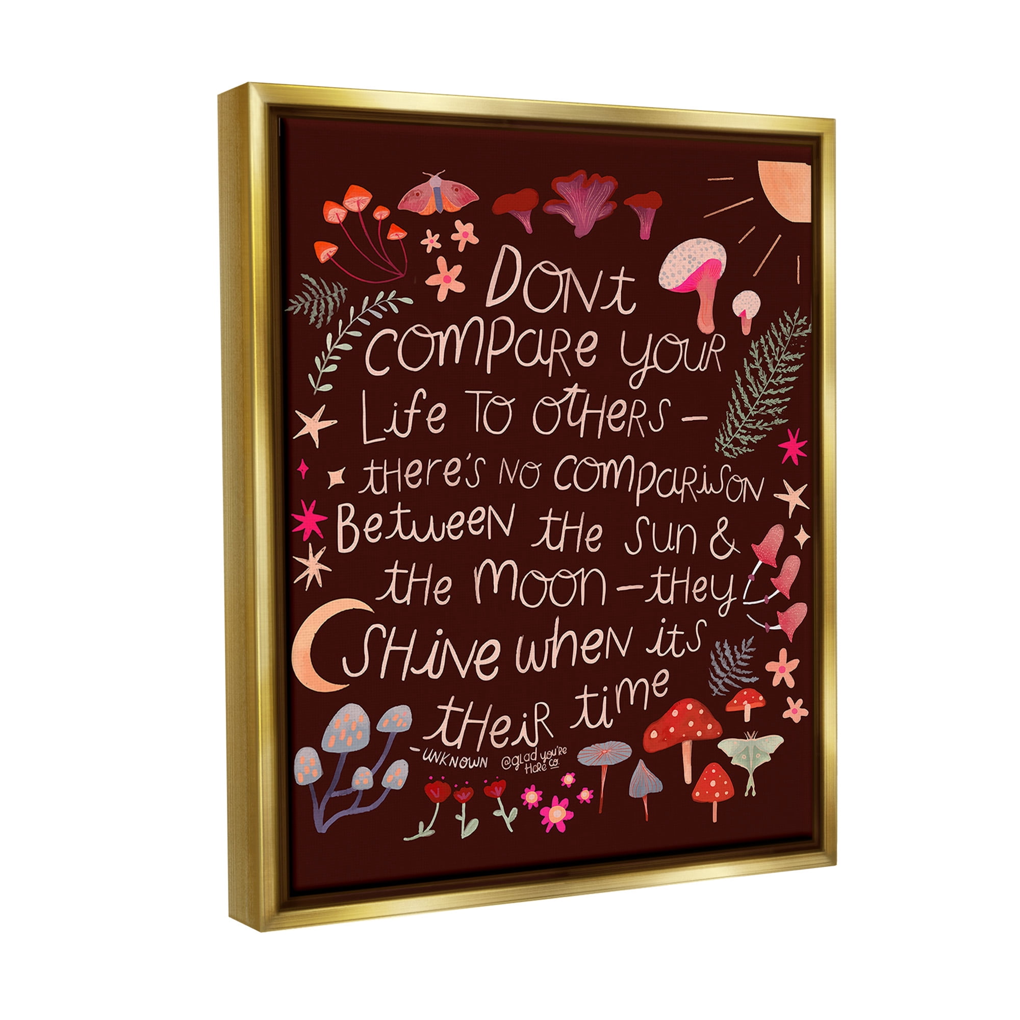 Stupell Industries Inspirational Nature Quote Inspirational Painting Gold Floater Framed Canvas Art Print Wall Art, 17 x 21