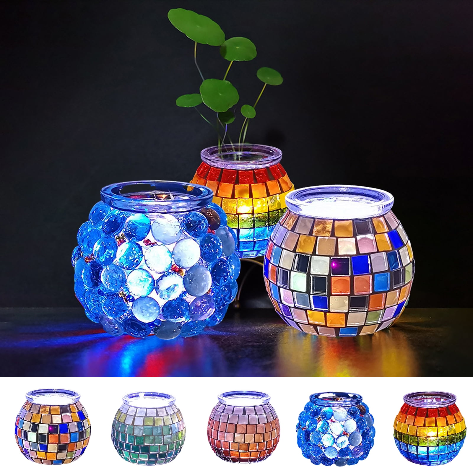 Pnellth DIY Mosaic Candle Holder Kit Fine Motor Skill Development Kids Craft Material Handmade Parent-Child Educational Toys